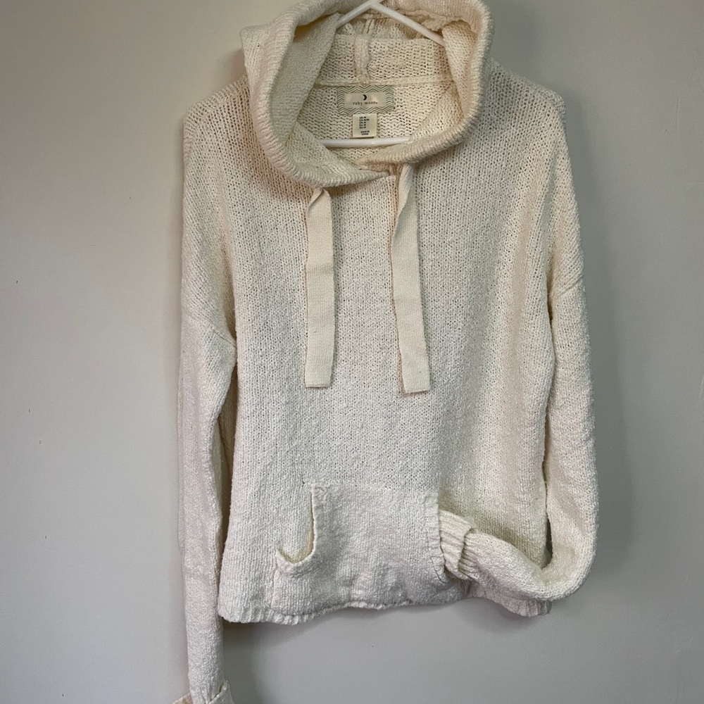 Ruby Moon Cream Knit Hoodie Sweater‎ Womens Medium Pullover Kangaroo Pocket